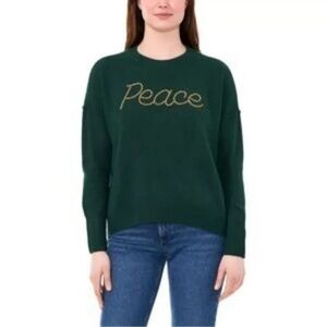 NWT Vince Camuto green holiday "Peace" sweater plus size XXL (20-22)